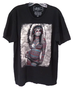Riot Society Adult Large L Black Short Sleeve Sexy Native American Woman Cotton - Picture 1 of 5