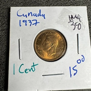 1937 Canada1 Cent. Mint Condition. UNC. KG & MP. Non Magnetic. Copper - Picture 1 of 5