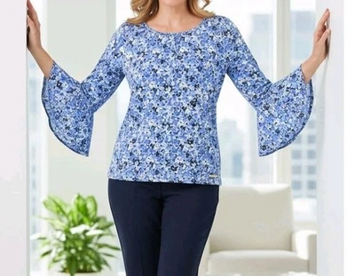 Blusa MICHAEL Michael Kors Mujer L Azul Estampado Floral Top Campana Elegante Ropa de Trabajo Foto 1 de 4