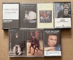 7 Cassette Lot Tested James Taylor, Joni Mitchell, Paul Simon, Garfunkel, McLean - Picture 1 of 6