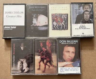7 Cassette Lot Tested James Taylor, Joni Mitchell, Paul Simon, Garfunkel, McLean Foto 1 de 4