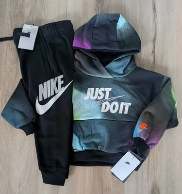 Nike Hoodie & Jogger Pants Set Boys Size 4 NWT Black/Multi Color  - Image 1 of 4