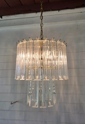 2 Tiered Mid Century Modern Lucite  And Glass Chandelier - Image 1 of 4