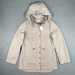 Calvin Klein Giacca Donna Piccola Beige Tan Trench Cappotto Pioggia Giacca a Vento con Cappuccio 1 - Foto 1 di 12