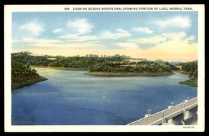 Postcard Looking Across Norris Dam, Portion of Lake Norris, Tennessee - Picture 1 of 2