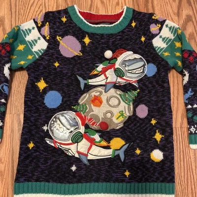33 Degrees Boy's Kids Space Shark Christmas Sweater Dinosaur Size 6 - Image 1 of 4