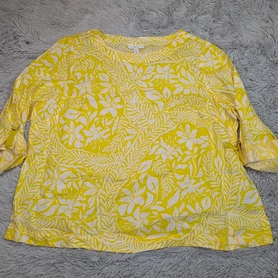 Camisa Charter Club para mujer 3X blusa semi transparente de lino amarillo ligera Foto 1 de 4
