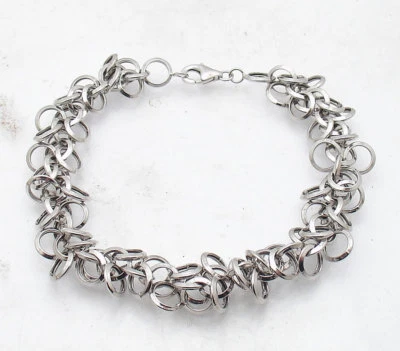 Multi Circle Rolo Link Charm Bracelet with Lobster Clasp Real 14K White Gold QVC - Image 1 of 4