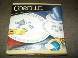 Vtg. Corelle BLUE HEARTS 17 pc. Dinnerware Set MADE IN USA FACTORY SEALED - Picture 1 of 3