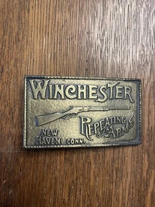 Vintage Winchester Repeating Arms Rifle 3.75” Metal Belt Buckle New Haven Conn. - Picture 1 of 2