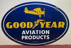 VINTAGE 1939 DATIERT GOODYEAR AVIATION PRODUCTS HÄNDLER 16,5" PORZELLANSCHILD - Bild 1 von 7