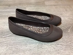 Crocs Womens Mammoth Size 8 Leopard Ballet Flats Brown Iconic Slip On Shoes Flat - Picture 1 of 12