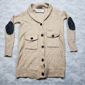 Malene Birger Cardigan Sweater Womens XS Brown Mohair Wool Blend Elbow Patches - Picture 1 of 10