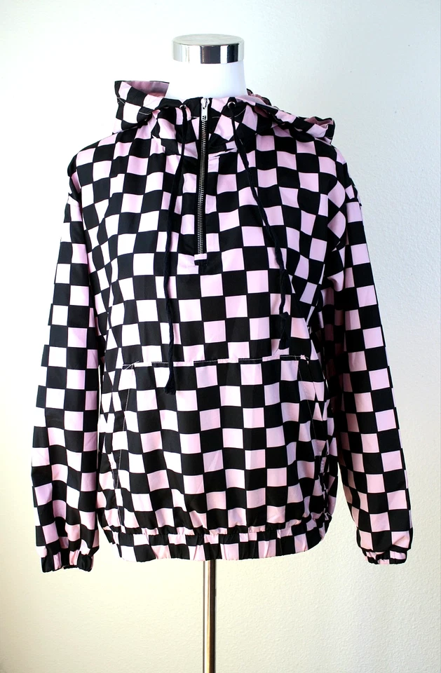 Jaqueta com capuz FOREVER 21 corta-vento 1/4 zíper rosa damas pretas ~ P #03 - Imagem 1 de 4