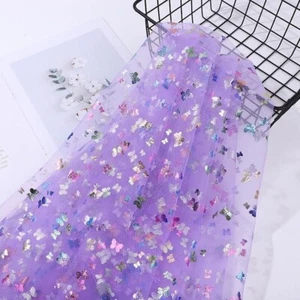 10 Colors Butterfly Print Tulle Fabric Glitter Shinny Tulle Lace for Sewing - Picture 1 of 19