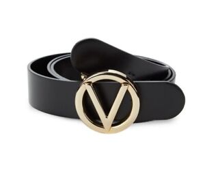 NWT Valentino GIUSY Large Black Leather Monogram Buckle Belt Size XS Retail $350
