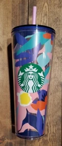 Starbucks Floral Spring 2021 Venti 24 Oz. Becher mit rosa Strohhalm - Neu - Bild 1 von 4