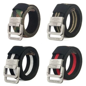Unisex Canvas Belt Double Ring Buckle Men Fashion Cuttable Stripe Waistband Chic - Picture 1 of 19