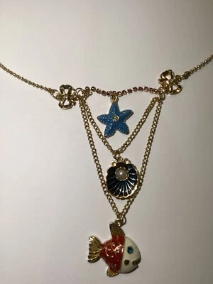 "COLLAR Betsey Johnson Playa Criaturas Marinas Esmalte Cáscara de Pez 20-23"" DORADO NUEVO CON ETIQUETAS Foto 1 de 4
