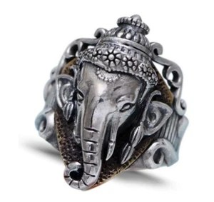 Lord Hindu Ganesh Elephant Sterling Silver Ring sz 11 - Picture 1 of 4