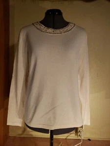 Maglione Donna Croft Barrow Inverno Bianco M Pietre Abbellite Perline Collo Equipaggio - Foto 1 di 5