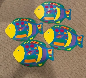 Vintage Vinyl Tischsets Fische Bunt Tropisch 4er Set Unikat Selten - Bild 1 von 4