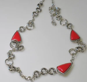 Chico's Reversible Grueso Cabujón Rojo Ámbar Miel Marrón Tono Plata Largo 36" - Imagen 1 de 7