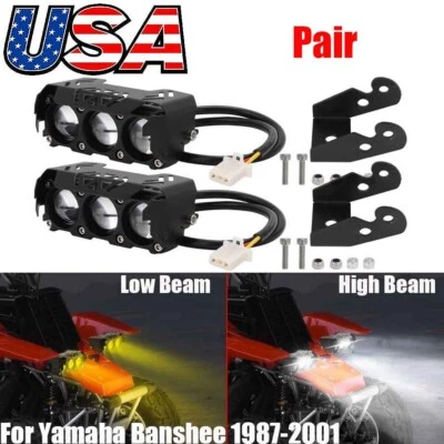 LED 2X Headlight w/ Bracket For Yamaha Banshee 1987-2006 Lens Bulbs Warrior 350 - Image 1 of 4
