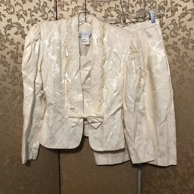 Jessica McClintock Novia Vintage Marfil Encaje Lentejuelas Lazo Falda Traje Talla 0 Foto 1 de 4