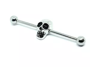 Skull Face Industrial Scaffold 38mm Bar 14g (1.6mm) 316L Surgical Steel Piercing - Picture 1 of 15