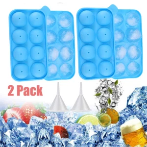 Confezione 2 Vassoi Rotondi per Palle di Ghiaccio Sfera Silicone Stampo Bar Whisky Cocktail US - Foto 1 di 13