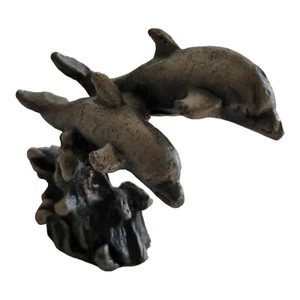 Miniature Pewter Dolphin Mother aby Family Paperweight Figurine Shelf Decor - Picture 1 of 9
