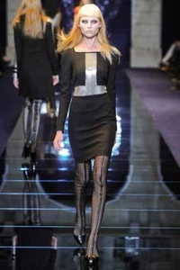 Vestido VERSACE Runway OTOÑO 2012 Negro Chainmaille Lana Vaina XS - Imagen 1 de 9
