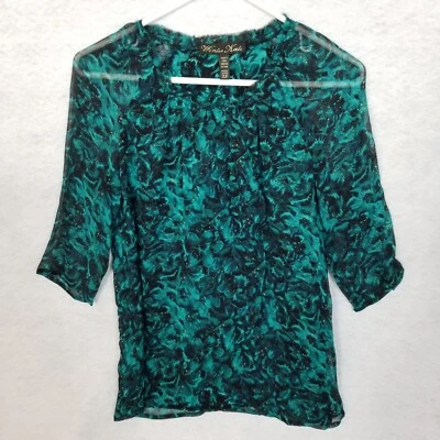 Camiseta sin mangas de seda WINTER KATE con superposición abierta transparente y manga tono joya verde XS Foto 1 de 4