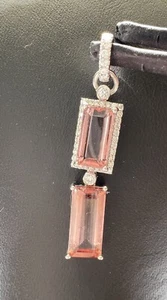 Colgante de diamante G-H rosa turmalina corte esmeralda natural de 18 K oro blanco de 8,40 quilates - Imagen 1 de 12