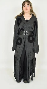 H4 long knited fringed cardigan/coat ,grey/black L/XL CLEARANCE - Picture 1 of 7
