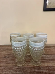 Set Of 5 Vintage Moonstone Clear Opalescent 8 Ounce Goblets 1940s - Picture 1 of 10