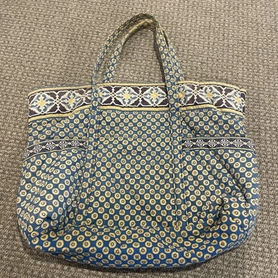 Vera Bradley Bag Villager Blue Yellow Large Shoulder Paisley Geometric Design - Image 1 of 4