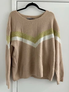 Nine West Womens Pink Metallic Shine Chevron Print Pullover Sweater Sz XL - Picture 1 of 9