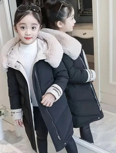 Girls Black Winter Coat With Fur Hood Age 5- 6 Years - Picture 1 of 5