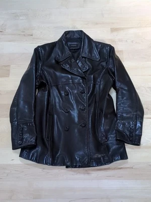 De Colección Guess Y2K Cuero Guisante Abrigo Chaqueta Doble Pecho Talla Grande Botón Largo  Foto 1 de 4