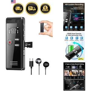 Digital Voice Recorder HD 128GB Noise Canceling MP3 Player Lectures Meetings - Picture 1 of 8
