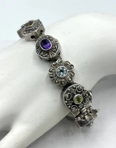 Vintage Markasiten Herz Blume Armband 925 Sterling Viktorianischer Stil Charms - Bild 1 von 15