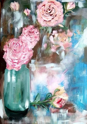 Arte Original 24x36 Lienzo Acrílico Flores Abstractas Foto 1 de 4