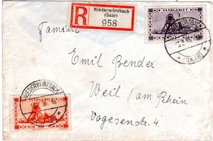 Saargebiet 1935, 60 C.+1 Fr. auf Einschreiben Brief v. Niederwürzbach - Bild 1 von 1