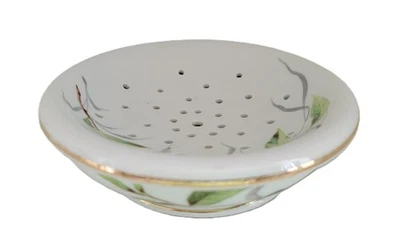 Cuenco de esponja de porcelana de colección con colador pintado a mano hojas de hiedra verde núcleo de cabaña Foto 1 de 4