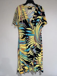 Frank Lyman Yellow Stretch Ruffle Knee Length Dress Faux Wrap V Neck Sz 12 - Picture 1 of 8