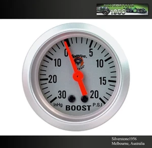 Splitfire 2 5/8" BOOST GAUGE 30" HG 20 PSI Mechanical Silver Dial - Picture 1 of 3