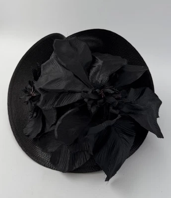 Vtg Ann Marie Black Floral Dress Hat  - Image 1 of 4