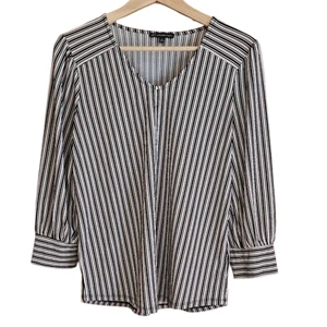 Camicetta Adrianna Papell scollo a righe marrone nero donna taglia small - Foto 1 di 6